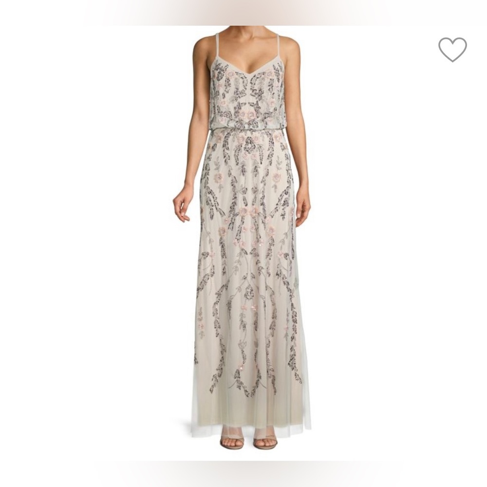 Adrianna Papell Beaded Floral Blouson Gown, Size 6